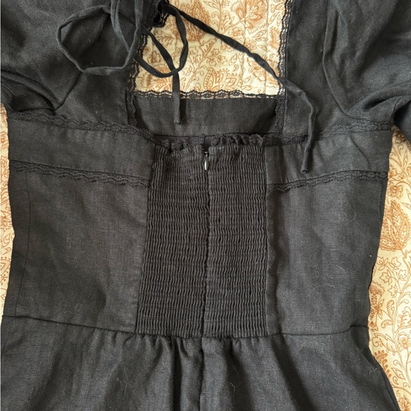 Reformation Evianna Black Linen Puff Sleeve Mini Dress 2 - Picture 7 of 11
